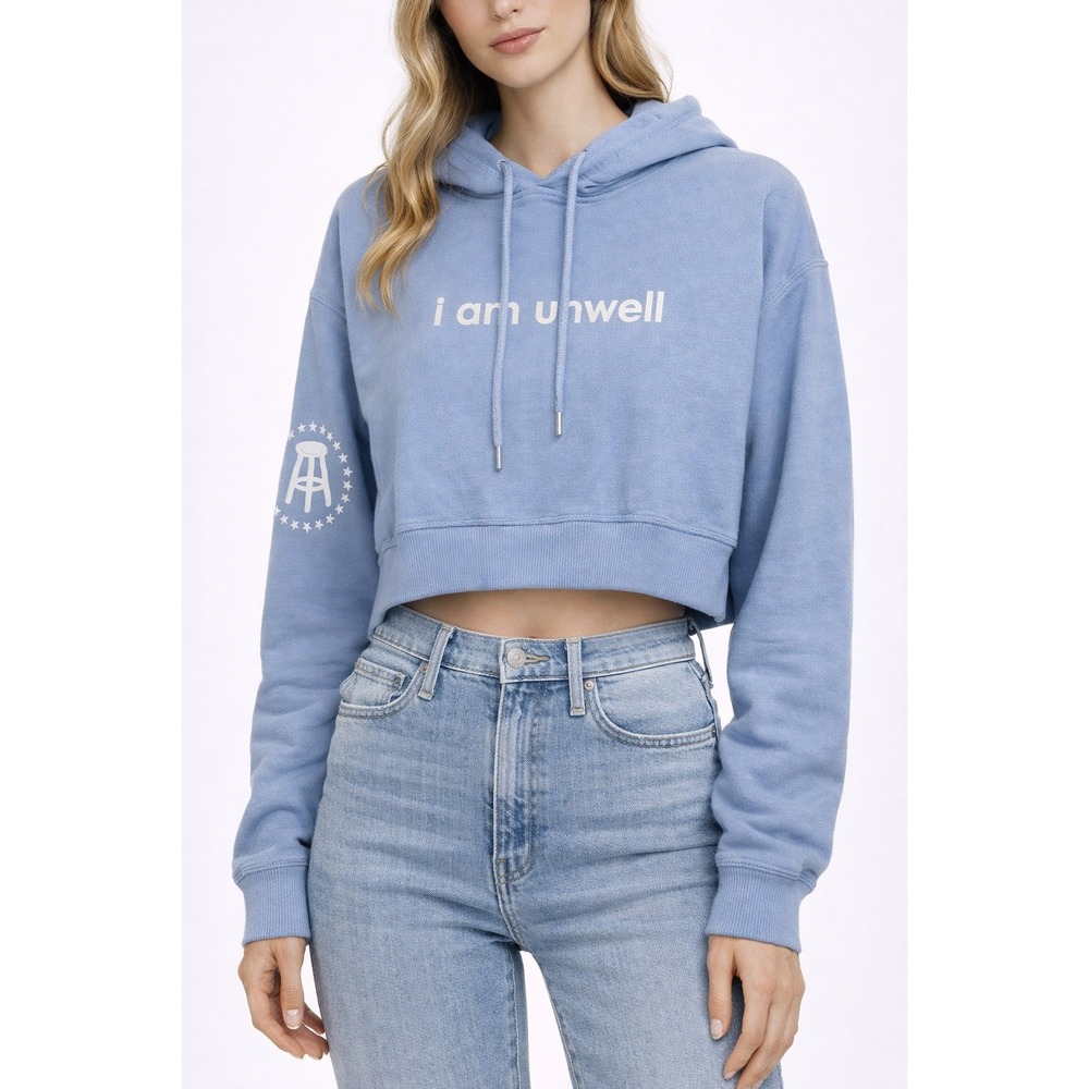 CALL HER DADDY I Am Unwell Cropped Hoodie Light Blue Size Medium Barstool Sports